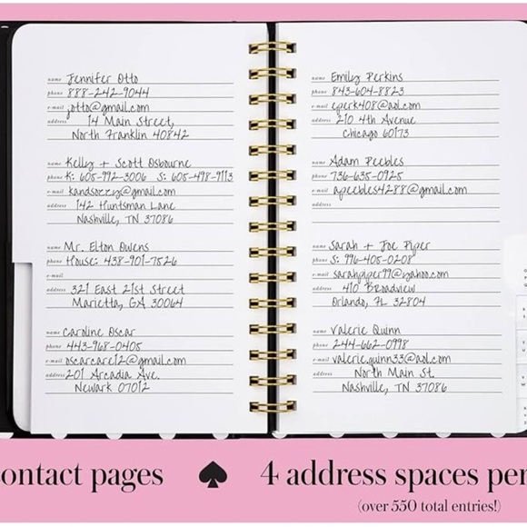 Kate Spade New York Address Book with A-Z Tabs, Black Leatherette Telephone Book - Picture 4 of 12